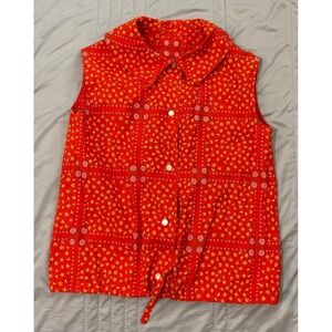 Vintage Red Floral Sleeveless Button Up Collared Vest Top Women's XS